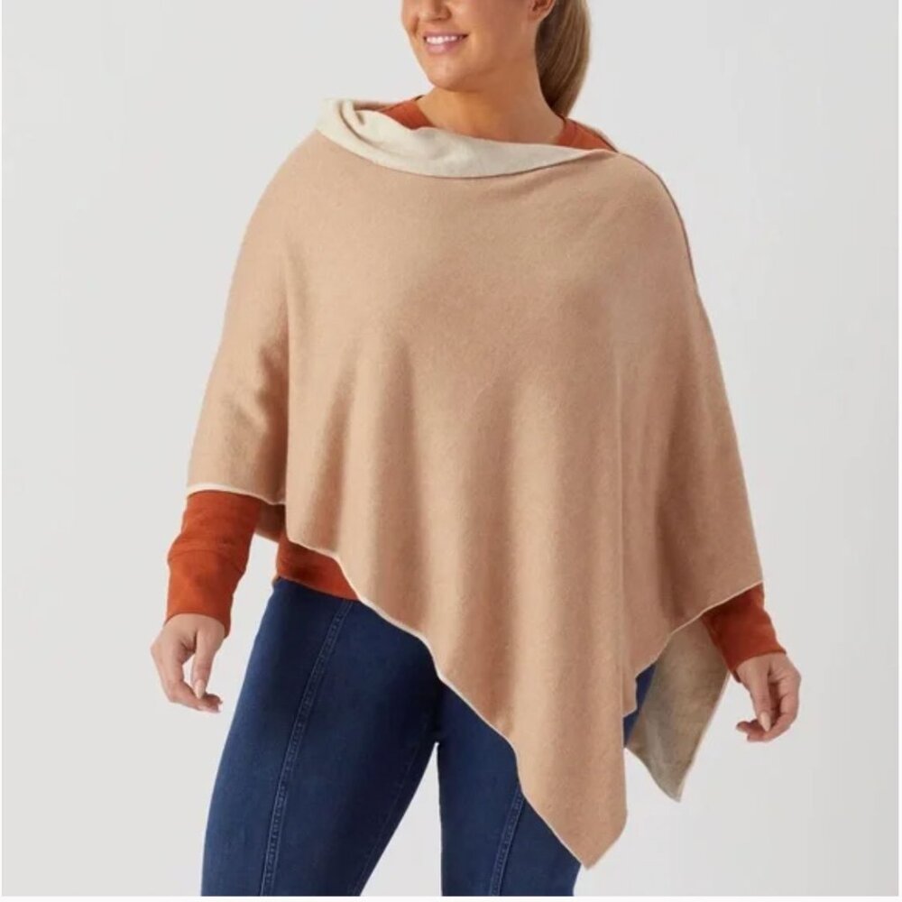 Duluth Trading Co Reversible Cream Beige Cotton Cashmere Knit Sweater Poncho